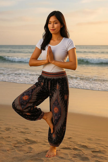Women'S Smocked Waist Boho Flowy Yoga Harem Pants Hippie Clothes