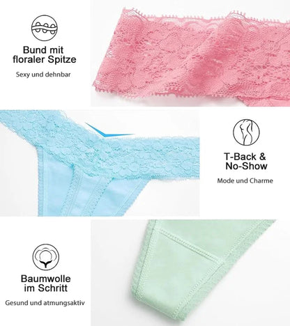 Lace Thongs for Women, 20-Pack Low Rise No Show Stay-Put Breathable