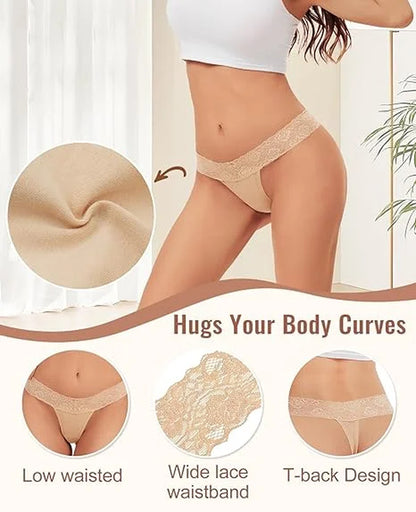 Lace Thongs for Women, 20-Pack Low Rise No Show Stay-Put Breathable