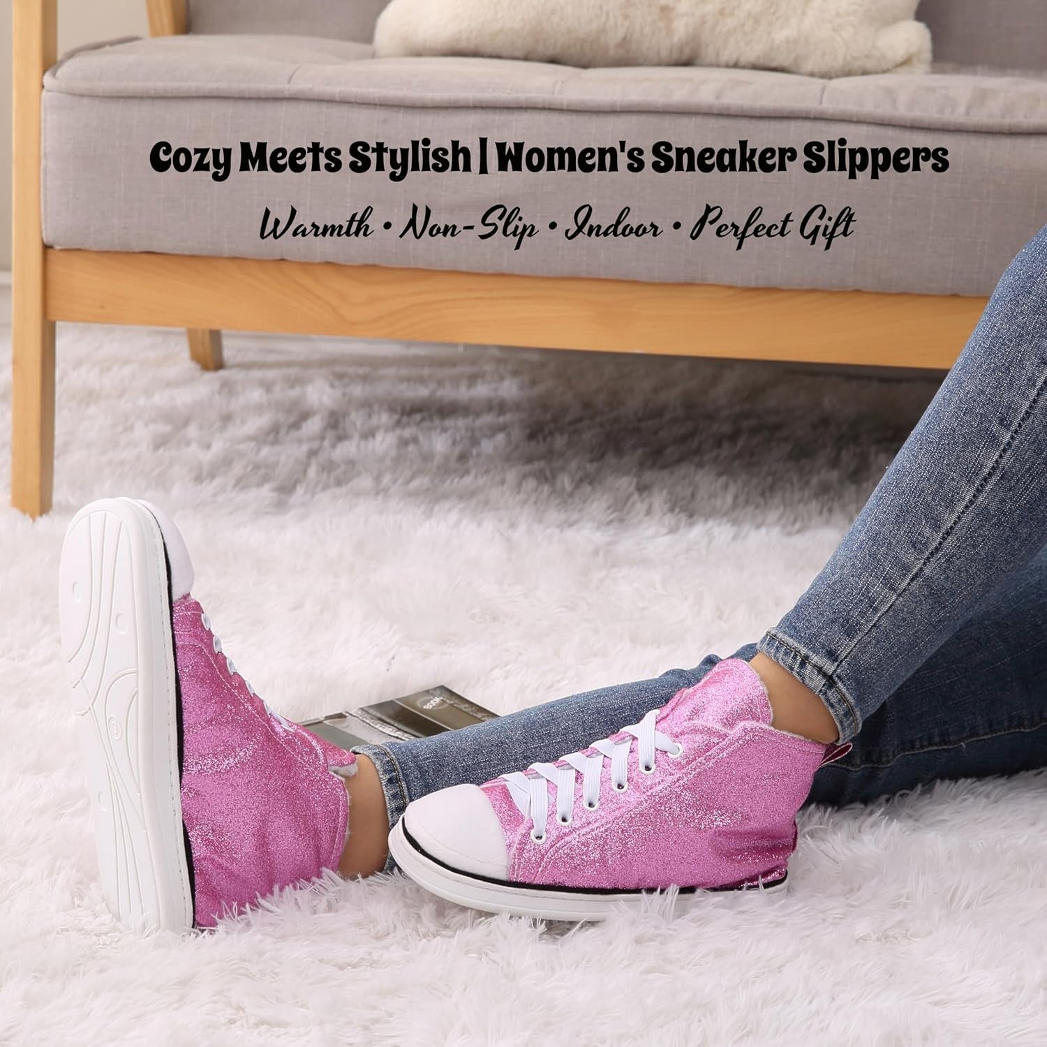 Women'S Warm Winter Plush Indoor House Outdoor Sneaker Slippers Boots
